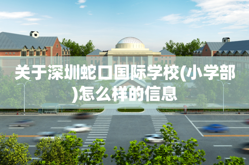 关于深圳蛇口国际学校(小学部)怎么样的信息